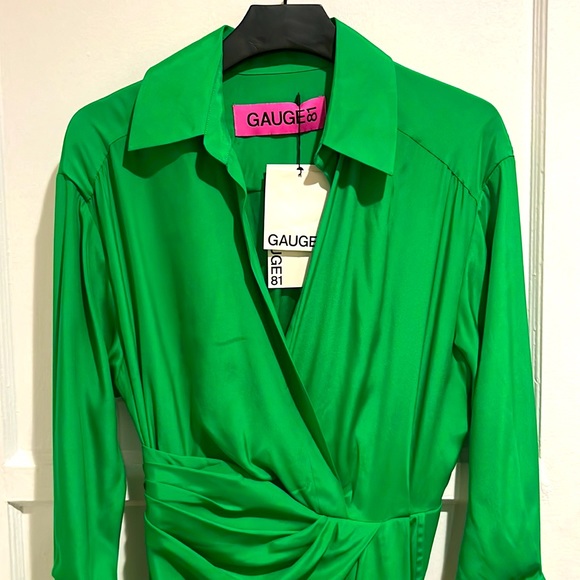 NWT Gauge81 long sleeve green asymmetrical wrap dress cuff sleeves women’s xs - Picture 3 of 7